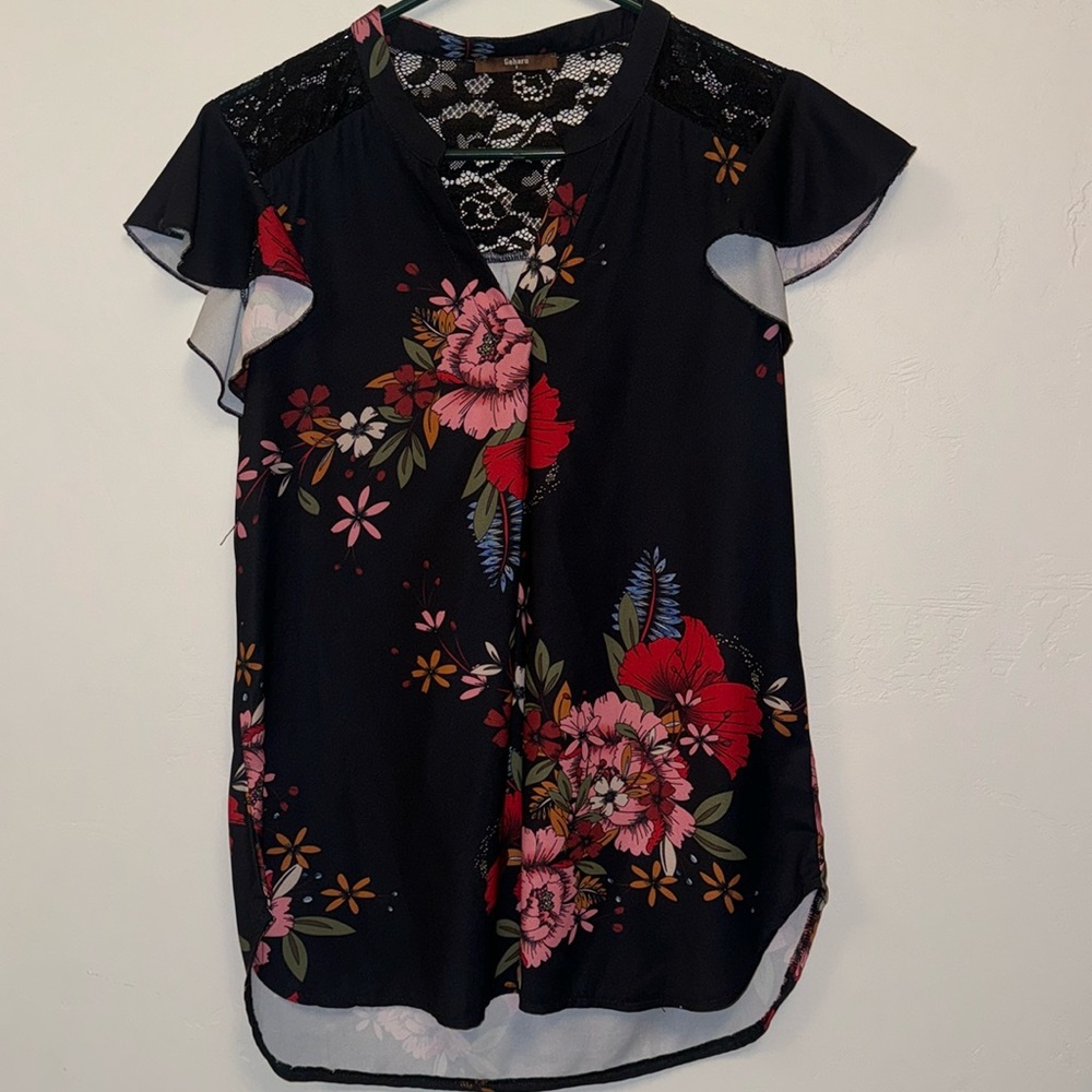 Notch V Neck Short Sleeve Chiffon Shirt